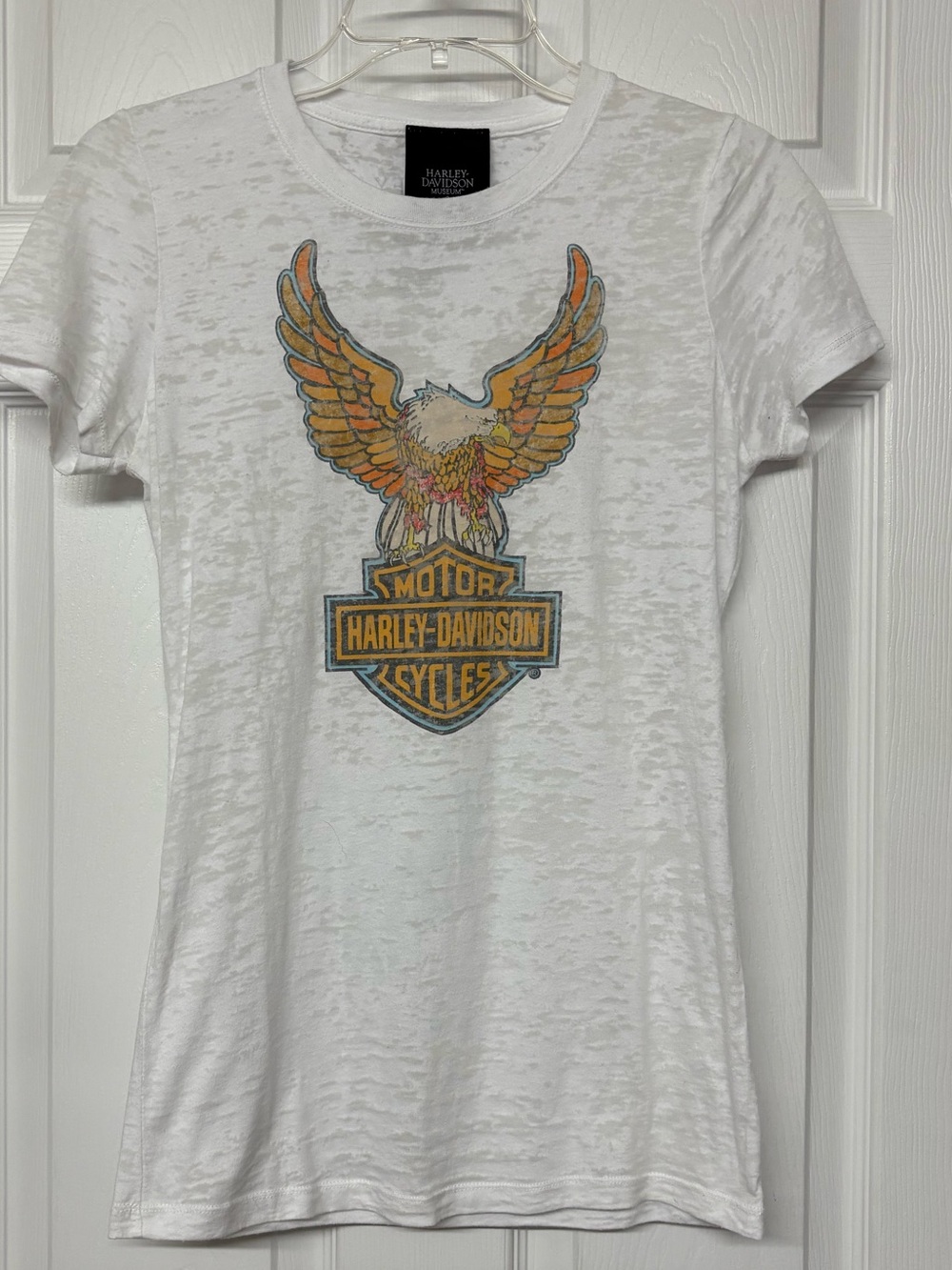 Harley Davidson Museum White Very Soft Burn Out Tee Graphic T-shirt Top Sz S
